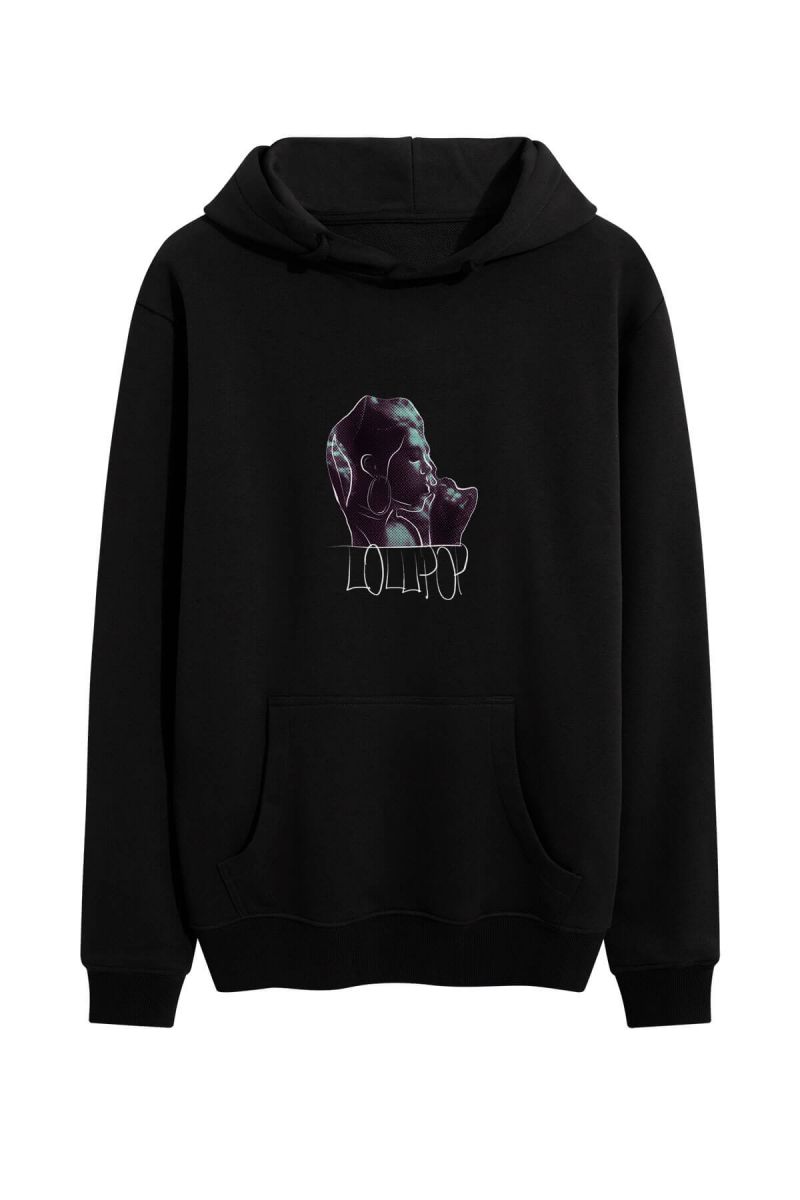 Black Premium Cotton Lollipop Design Pullover Hoodie