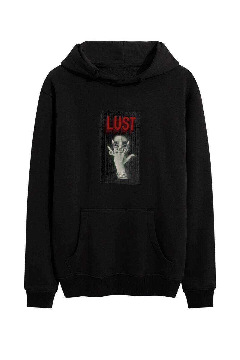 Black Premium Cotton Lust Design Pullover Hoodie