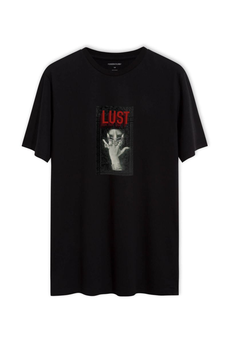 Black Soft Fabric Lust Design Short Sleeve Tee