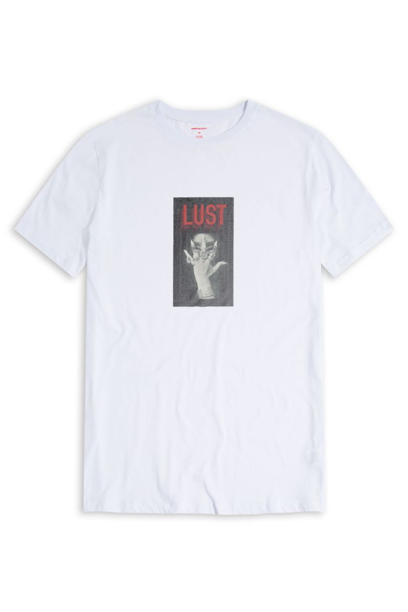 White Soft Fabric Lust Design Short Sleeve Tee