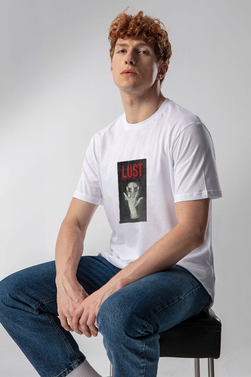 White Soft Fabric Lust Design Short Sleeve Tee