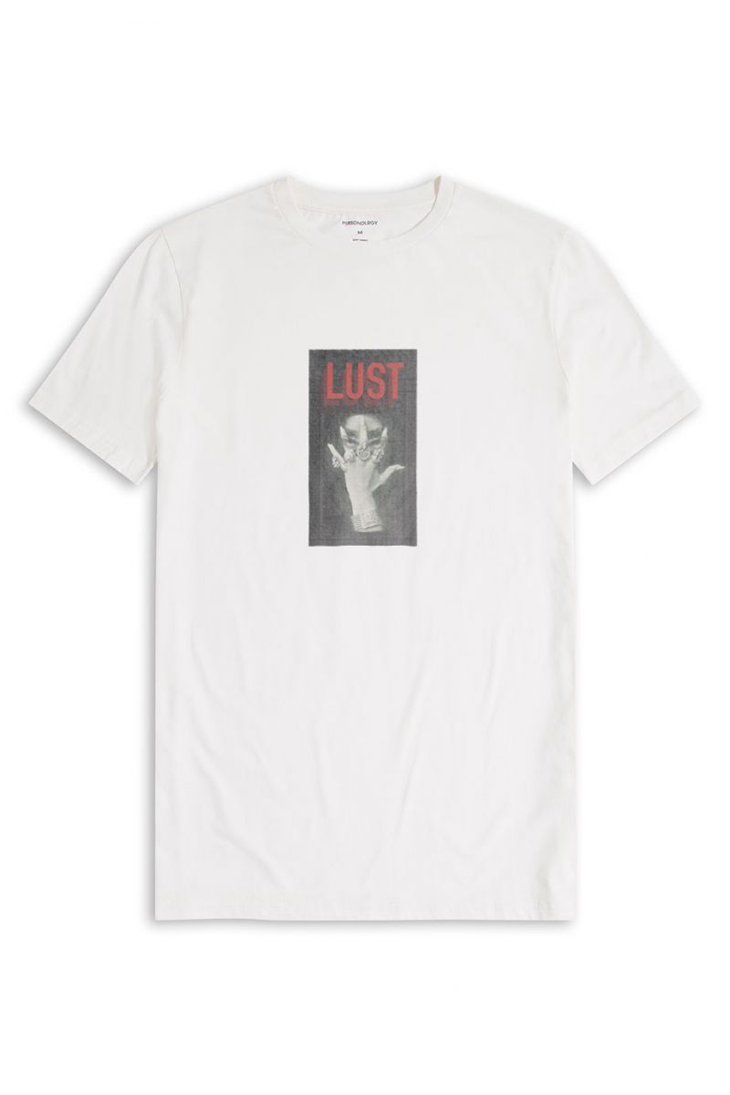 Off White Soft Fabric Lust Design Short Sleeve Tee