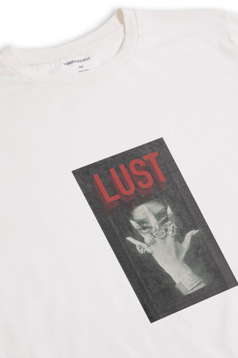 Off White Soft Fabric Lust Design Short Sleeve Tee