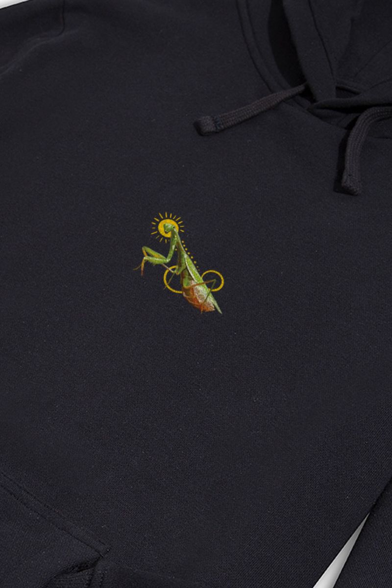 Black Premium Cotton Mantis Design Pullover Hoodie