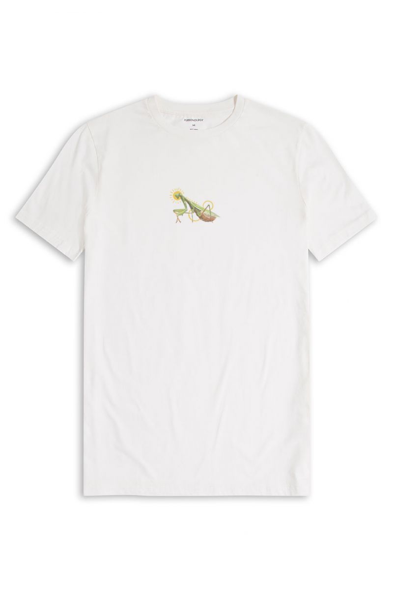Off White Soft Fabric Mantis Design Short Sleeve Tee