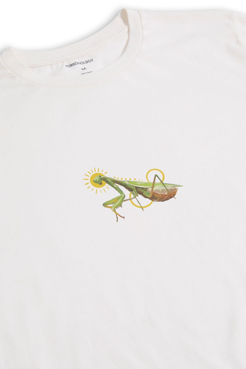 Off White Soft Fabric Mantis Design Short Sleeve Tee