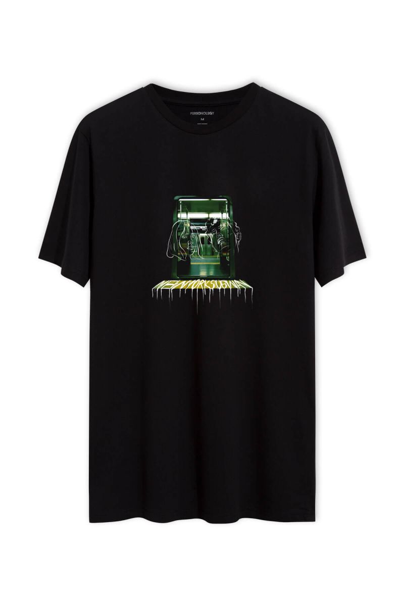 Black Soft Fabric New York Subway Design Short Sleeve Tee