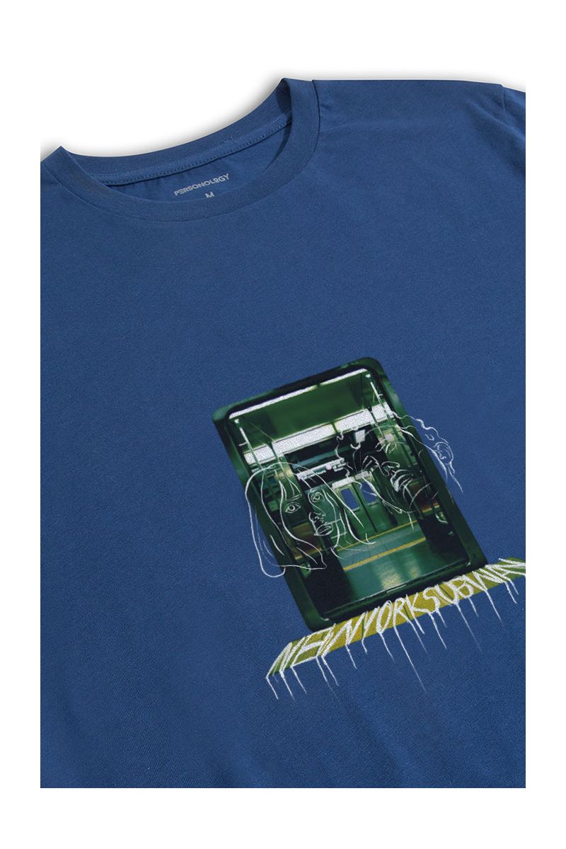 Navy Soft Fabric New York Subway Design Short Sleeve Tee