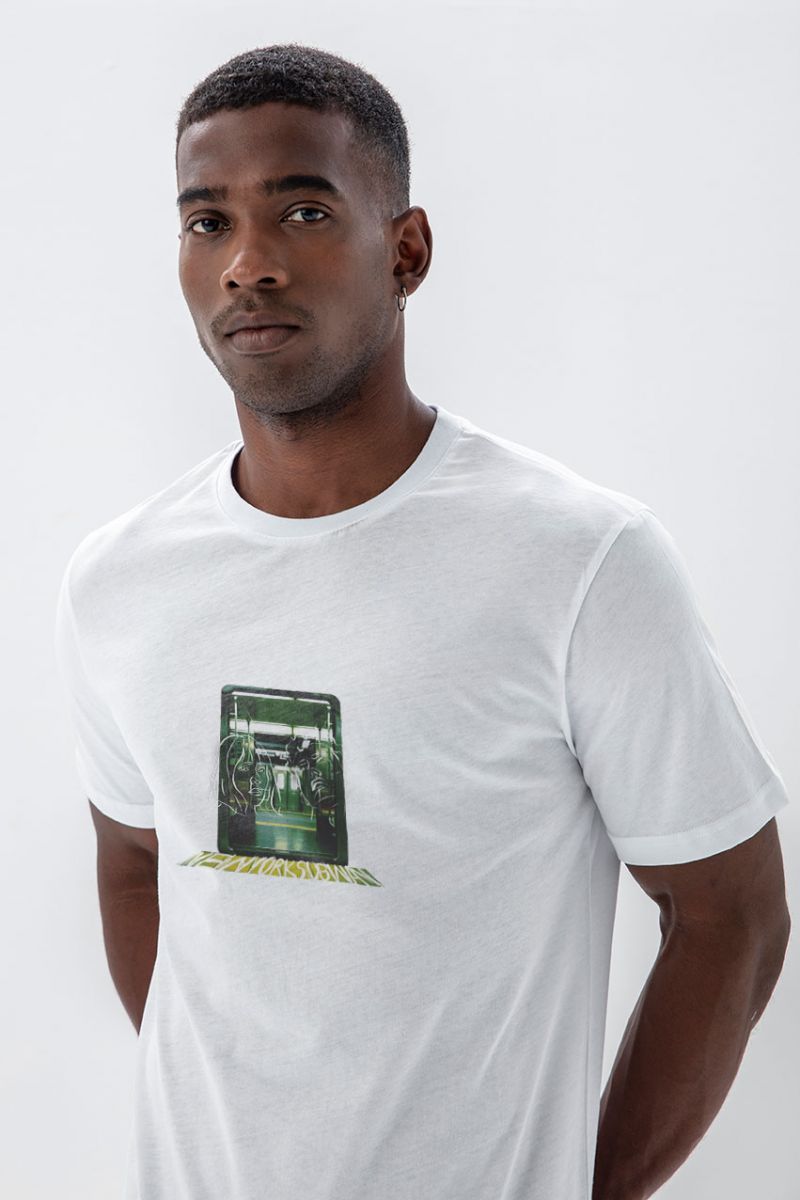 White Soft Fabric New York Subway Design Short Sleeve Tee