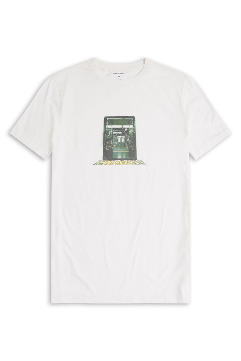 Off White Soft Fabric New York Subway Design Short Sleeve Tee