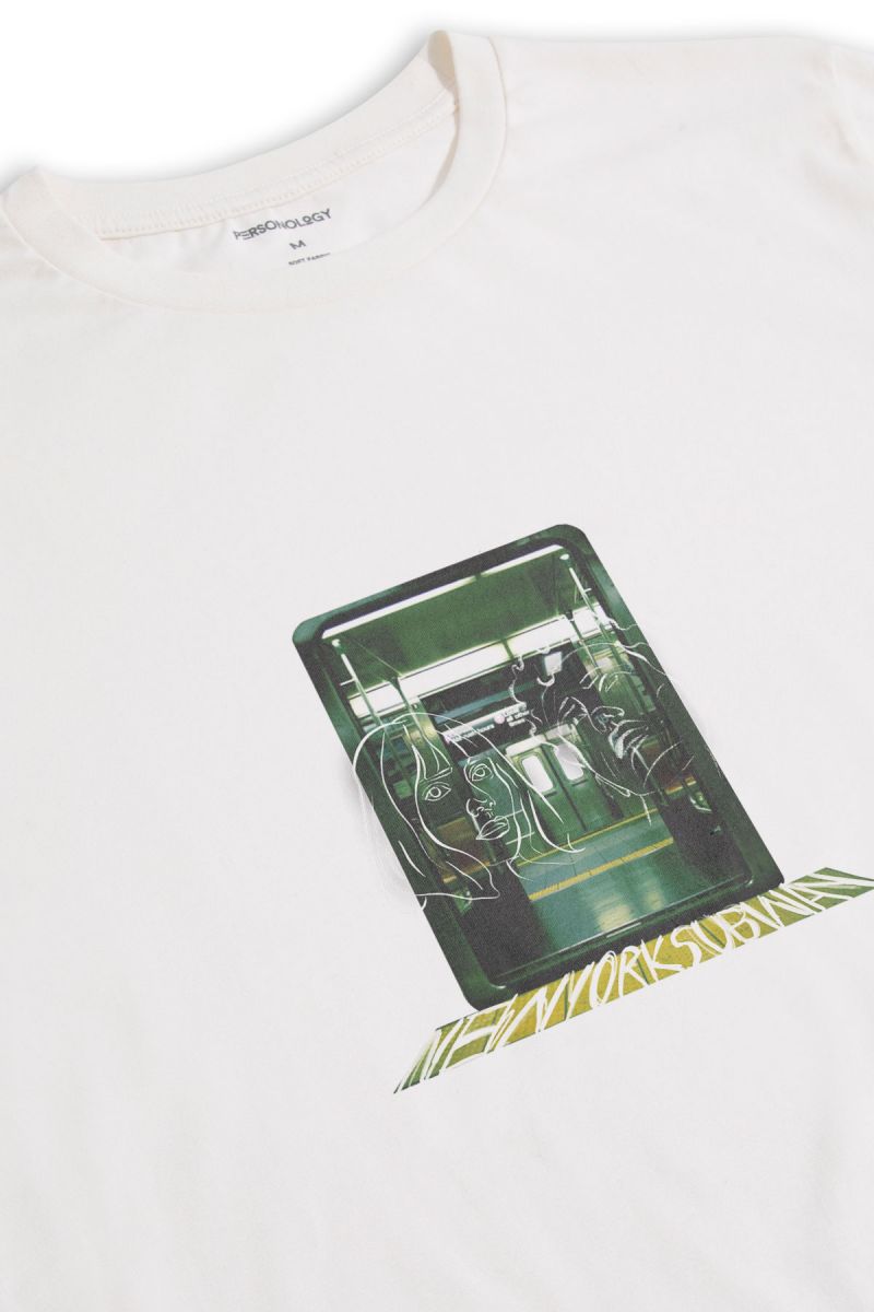 Off White Soft Fabric New York Subway Design Short Sleeve Tee