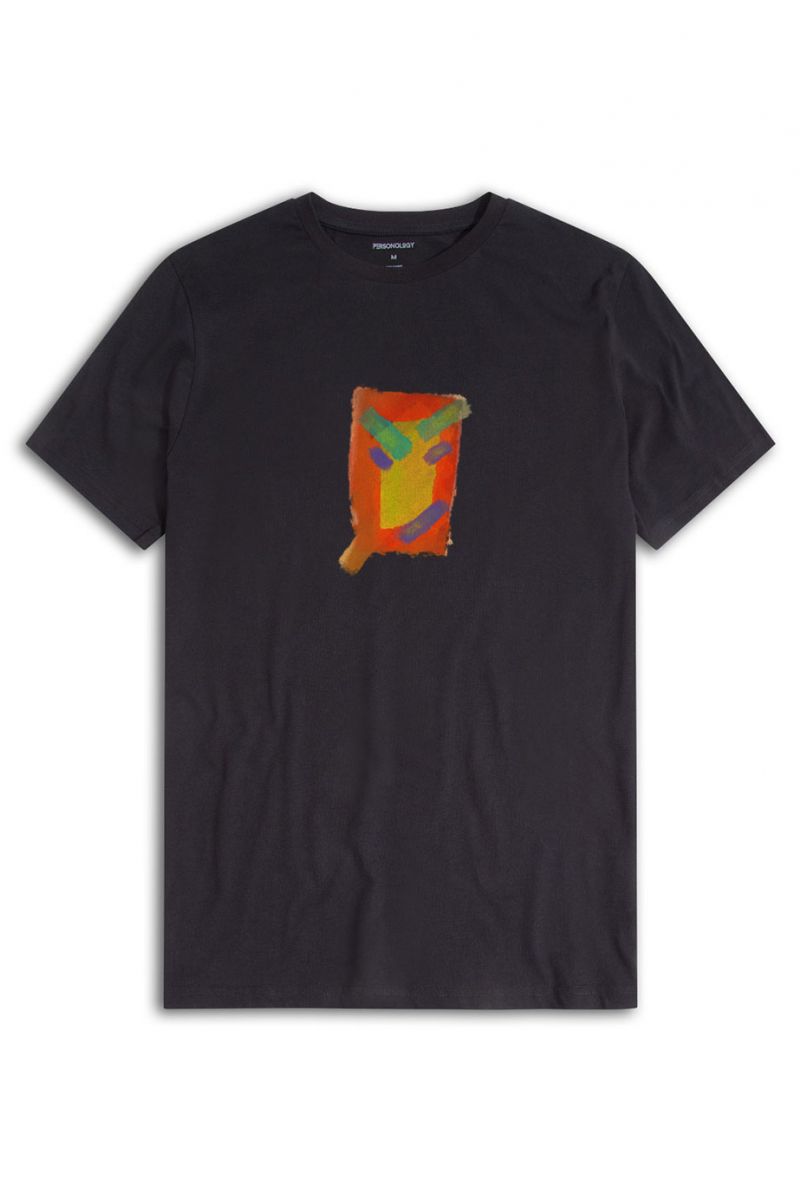 Black Soft Fabric Patch Design Short Sleeve Tee