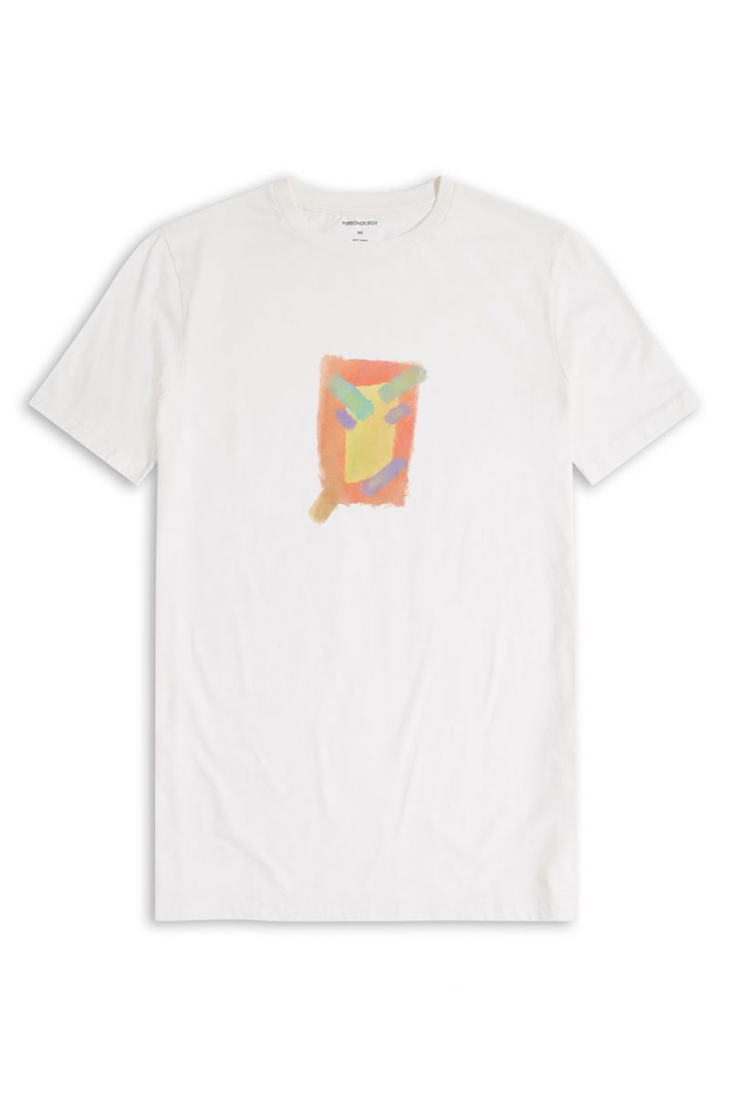Off White Soft Fabric Patch Design Short Sleeve Tee
