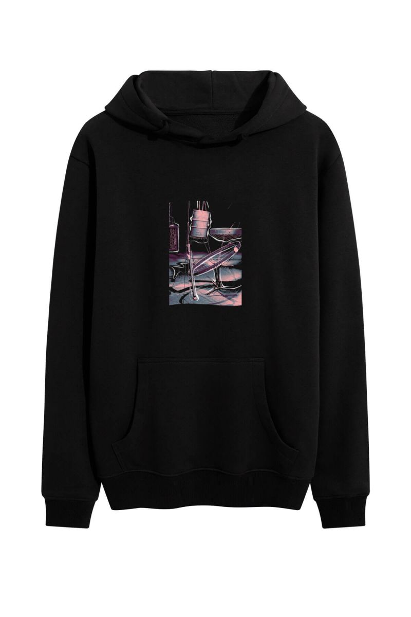 Black Premium Cotton Space Box Design Pullover Hoodie