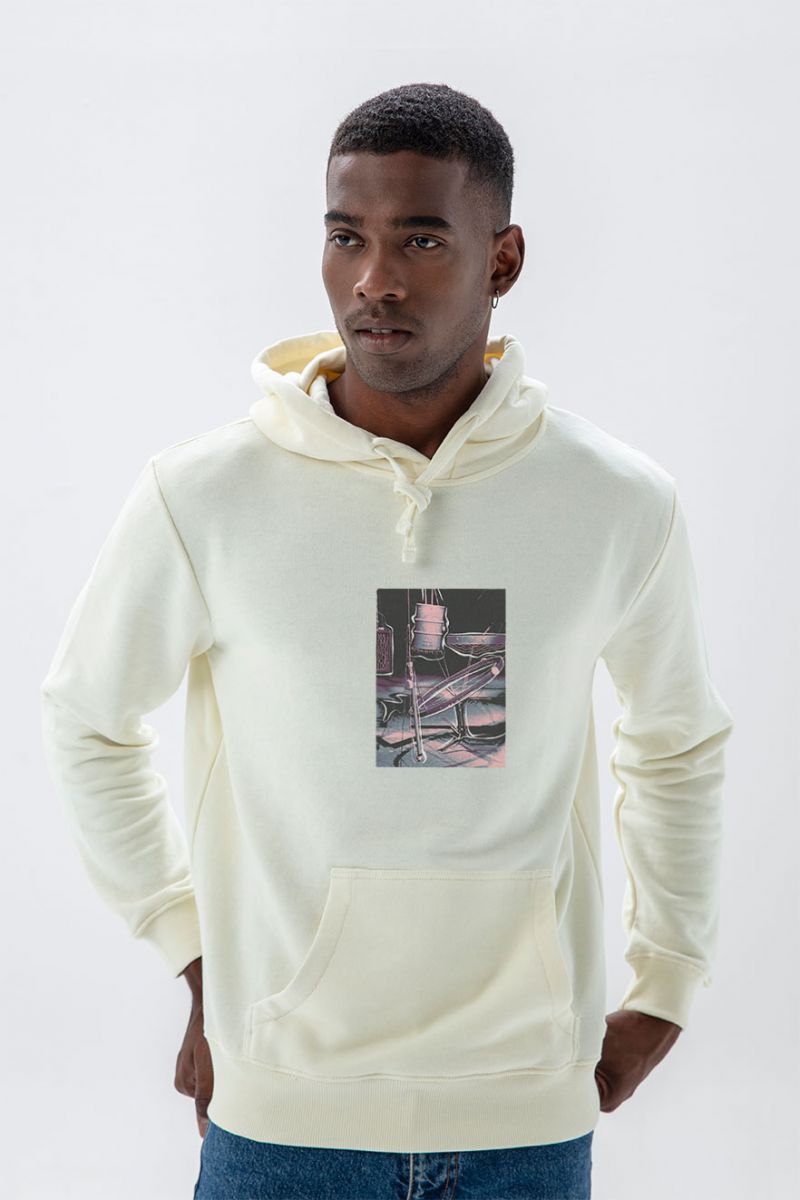 Ecru Premium Cotton Space Box Design Pullover Hoodie