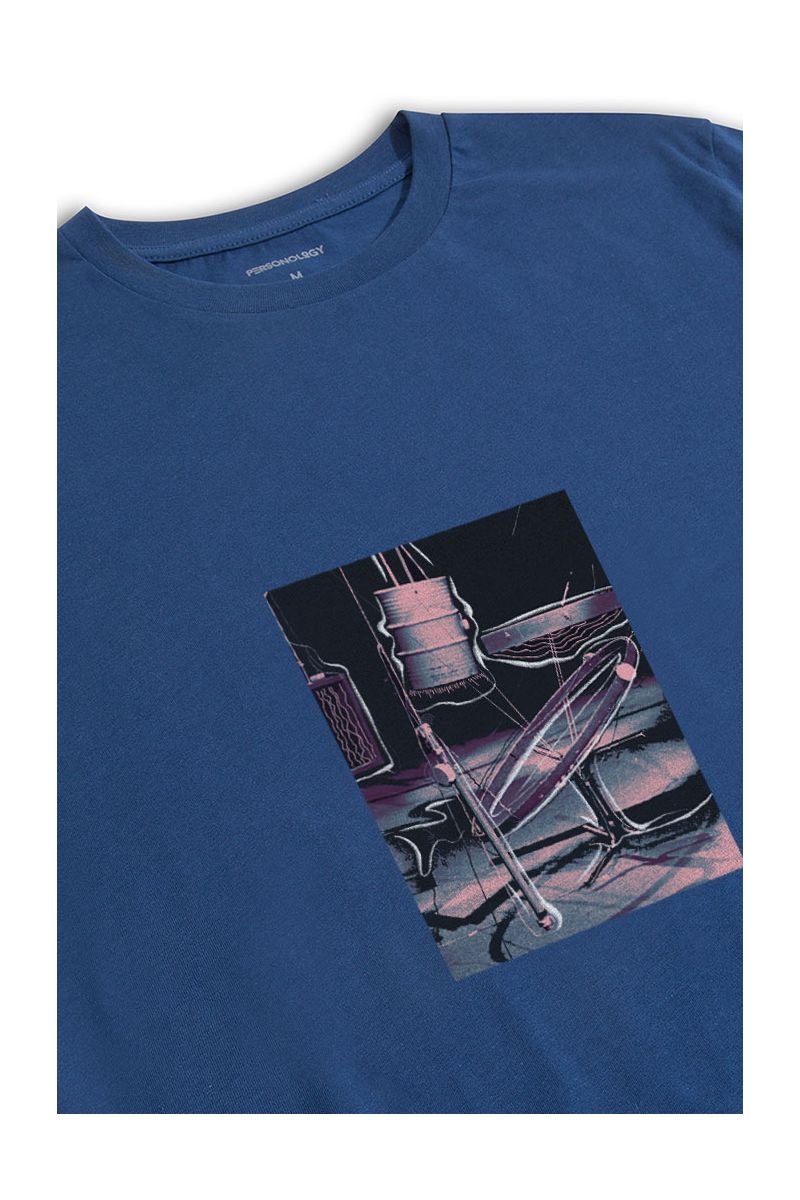 Navy Soft Fabric Space Box Design Short Sleeve Tee