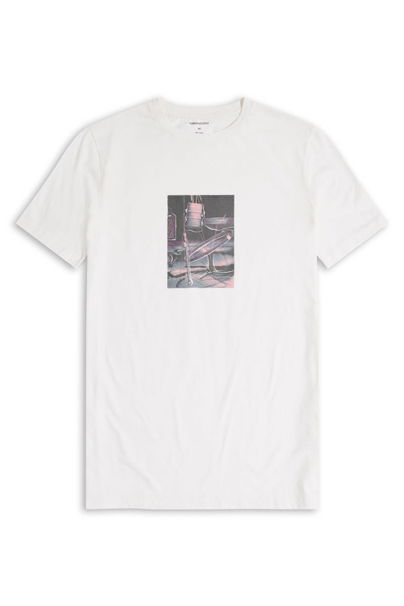 Off White Soft Fabric Space Box Design Short Sleeve Tee