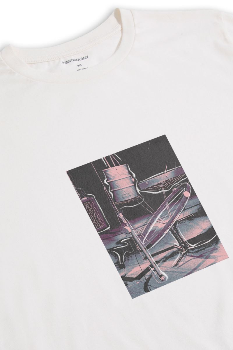 Off White Soft Fabric Space Box Design Short Sleeve Tee