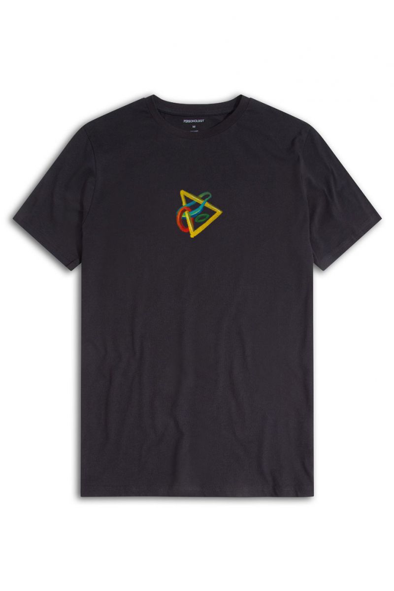 Black Soft Fabric Triangle Design Short Sleeve Tee