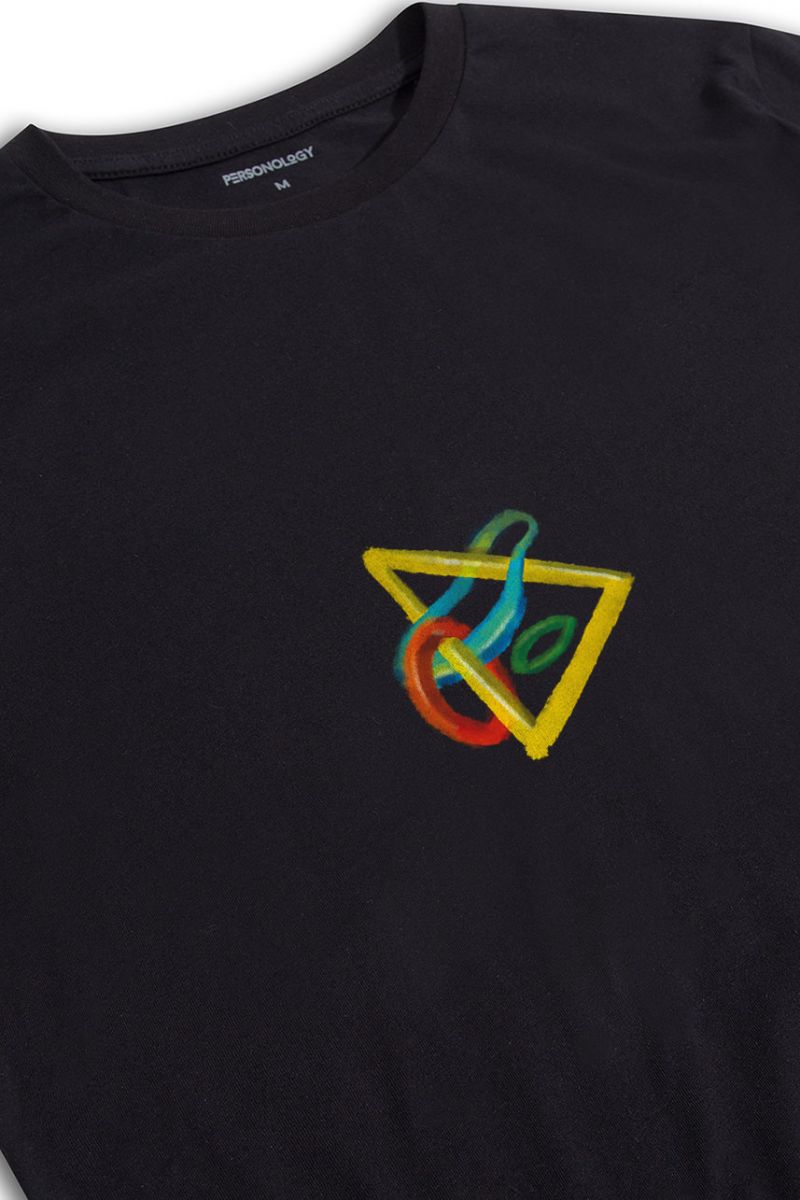 Black Soft Fabric Triangle Design Short Sleeve Tee