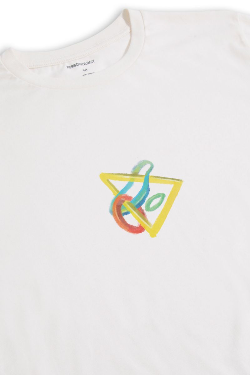 Off White Soft Fabric Triangle Design Short Sleeve Tee
