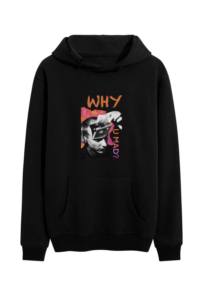 Black Premium Cotton Why You Mad Design Pullover Hoodie