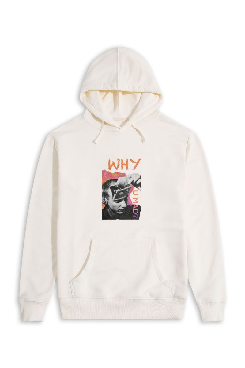 Ecru Premium Cotton Why You Mad Design Pullover Hoodie
