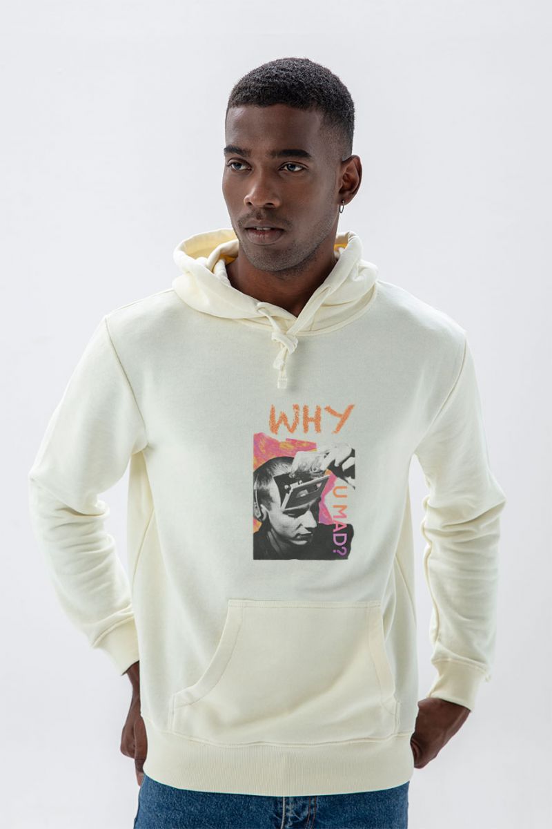 Ecru Premium Cotton Why You Mad Design Pullover Hoodie