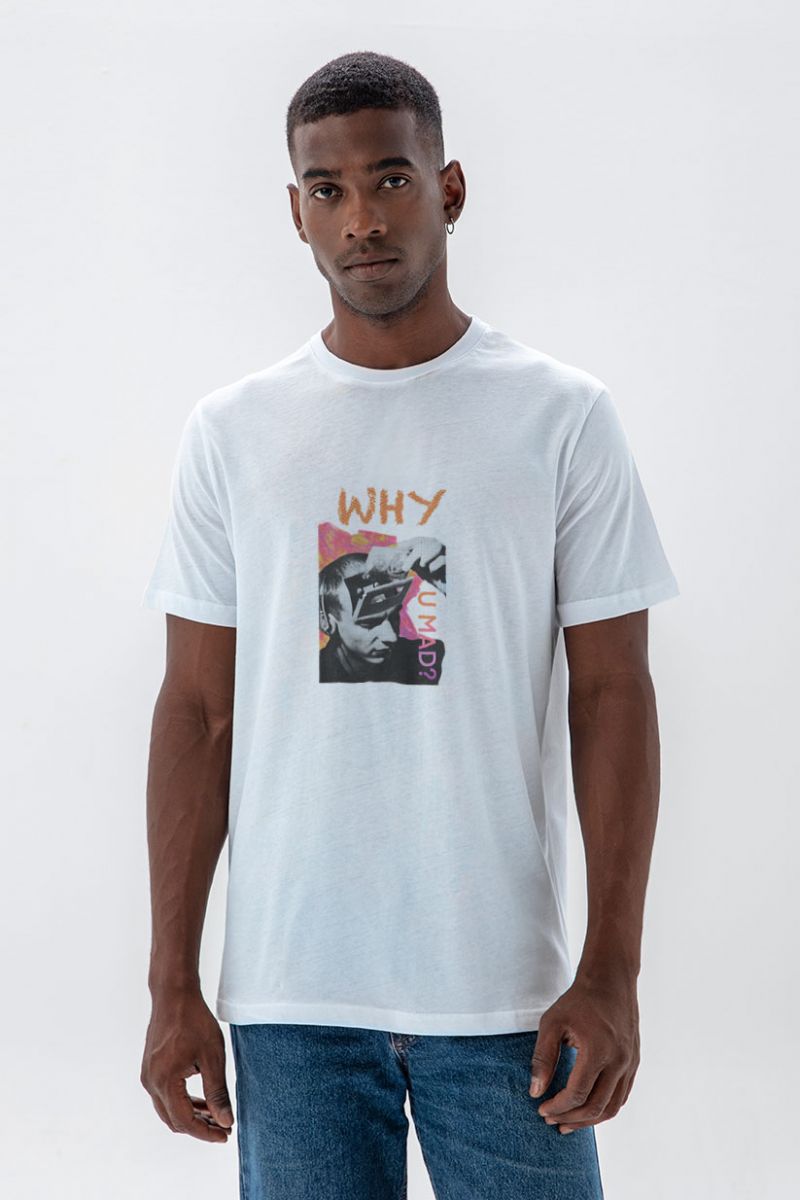 White Soft Fabric Why You Mad Design Short Sleeve Tee