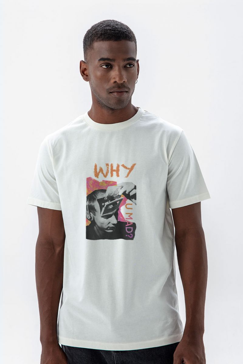 Off White Soft Fabric Why You Mad Design Short Sleeve Tee
