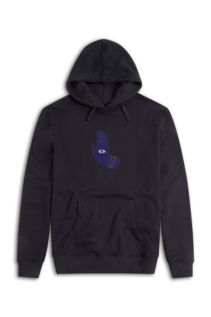 Black Premium Cotton God's Hand Design Pullover Hoodie