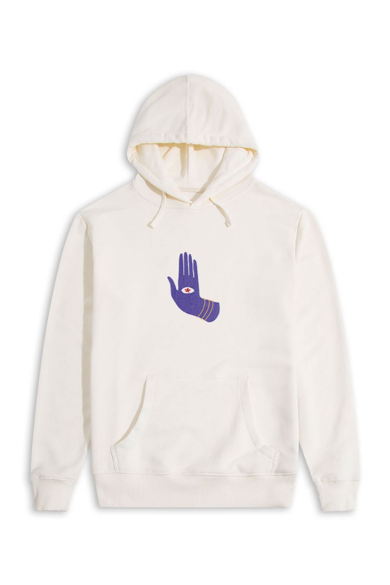 Ecru Premium Cotton God's Hand Design Pullover Hoodie