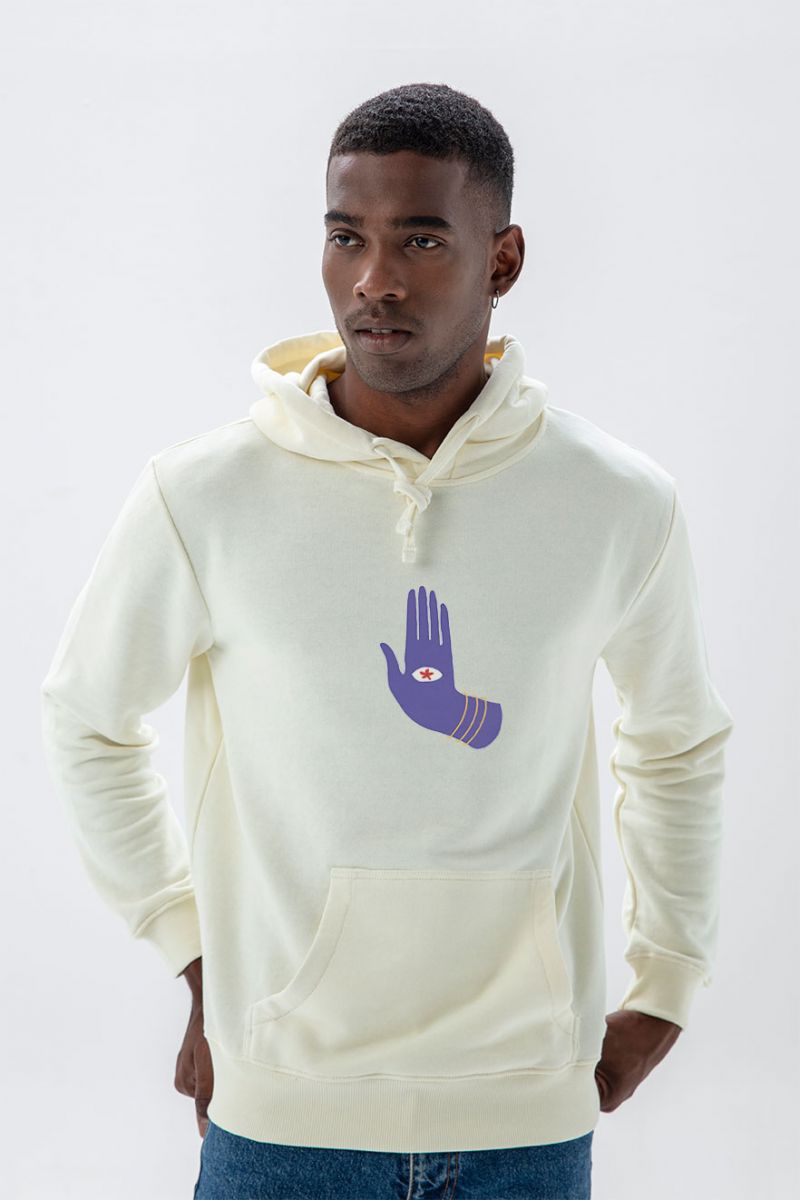Ecru Premium Cotton God's Hand Design Pullover Hoodie