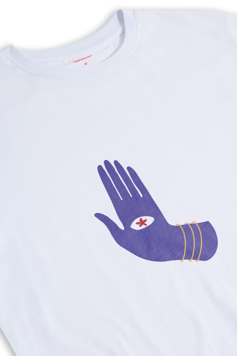 White Soft Fabric God's Hand Design Short Sleeve Tee