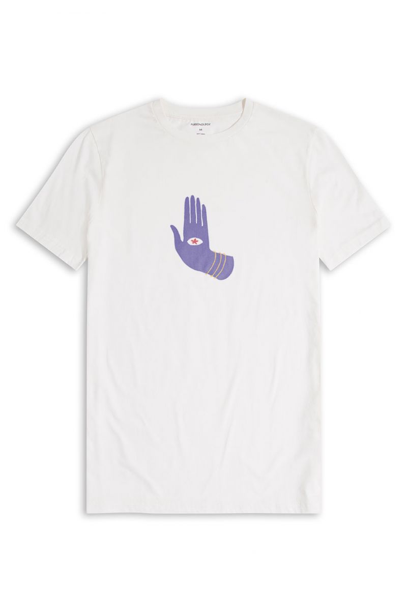 Off White Soft Fabric God's Hand Design Short Sleeve Tee