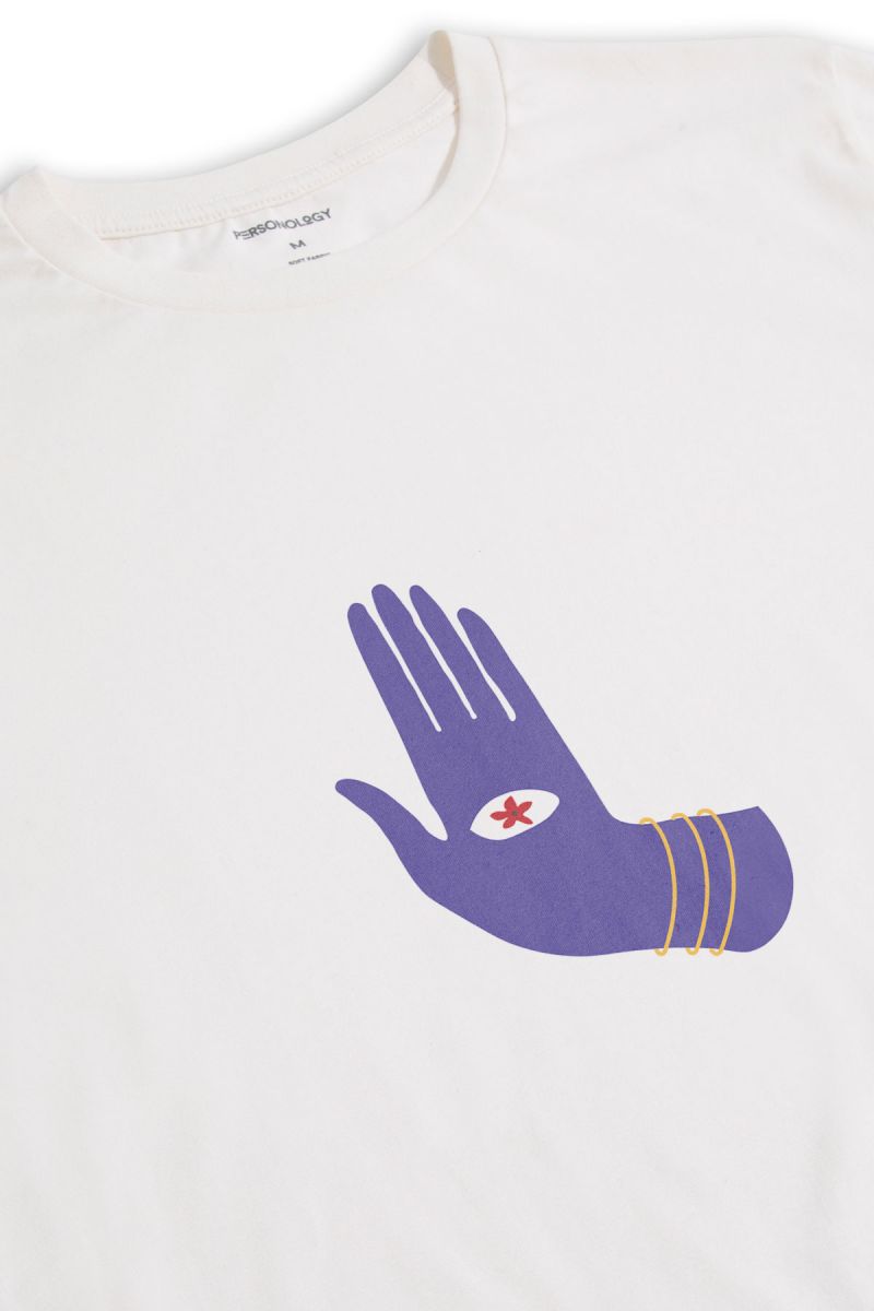 Off White Soft Fabric God's Hand Design Short Sleeve Tee