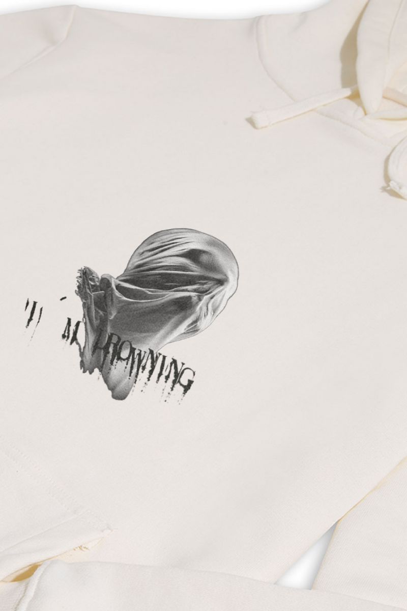 Ecru Premium Cotton I am Drowning Black Design Pullover Hoodie