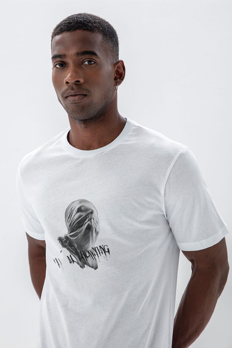 White Soft Fabric I am Drowning Black Design Short Sleeve Tee