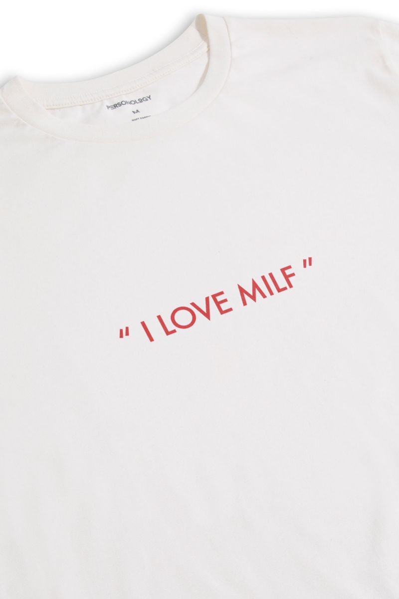 Off White Soft Fabric I Love Milf Design Short Sleeve Tee