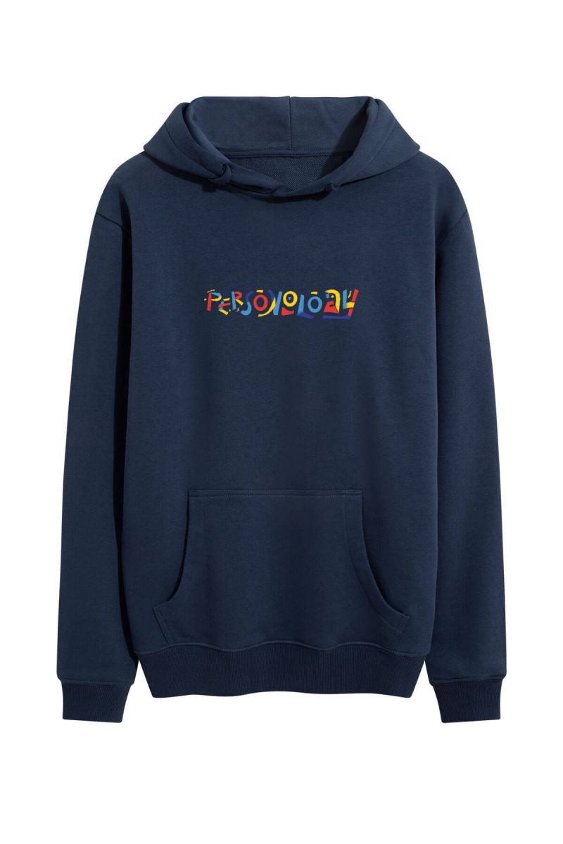 Navy Premium Cotton Lego Personology Design Pullover Hoodie