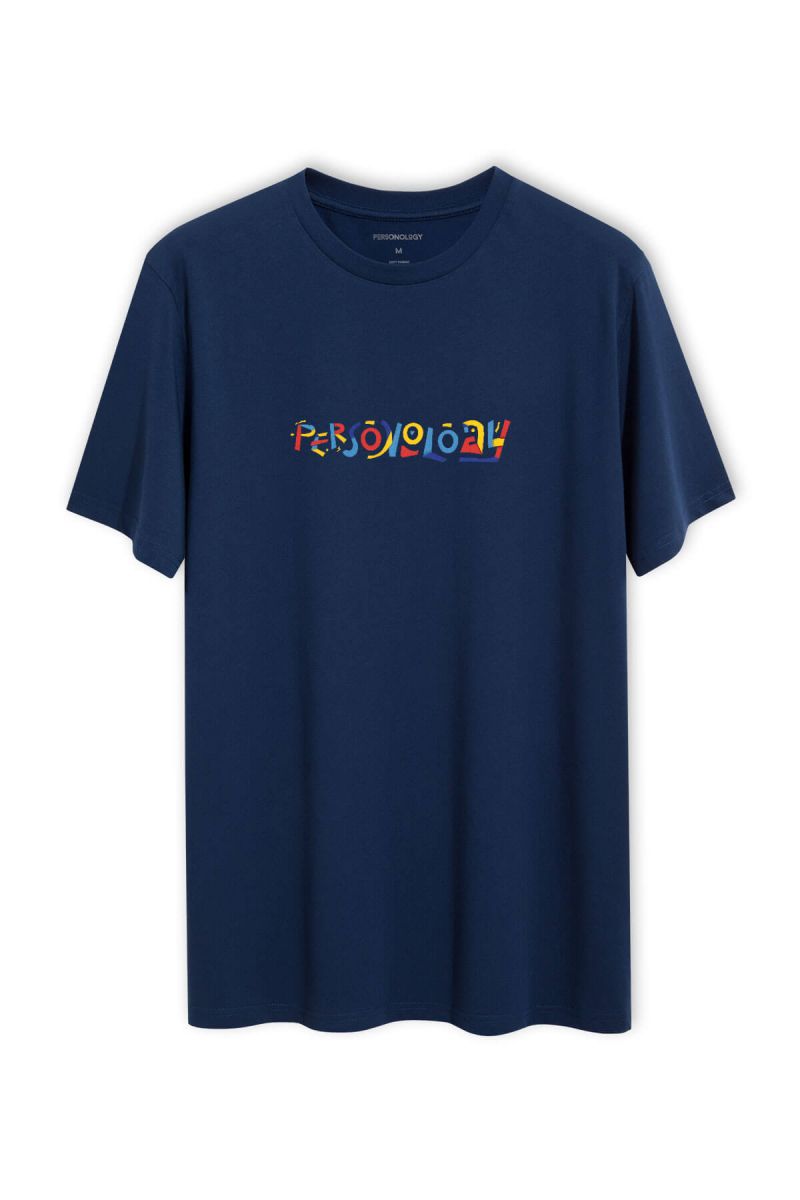 Navy Soft Fabric Lego Personology Design Short Sleeve Tee