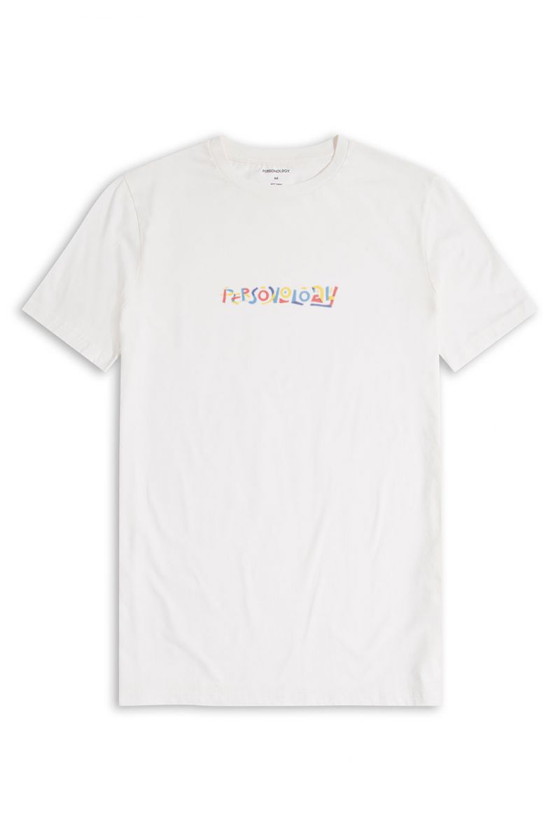Off White Soft Fabric Lego Personology Design Short Sleeve Tee