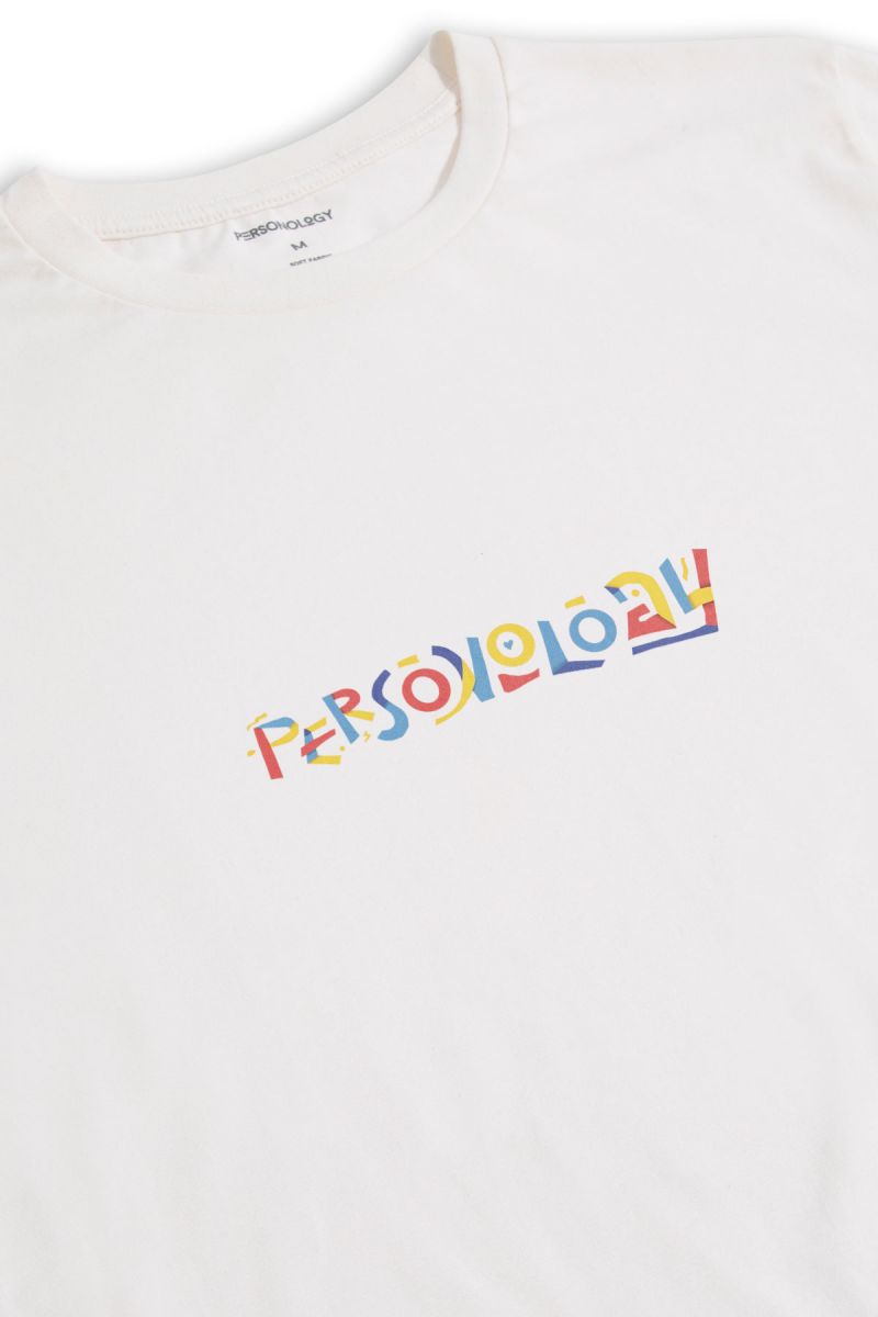 Off White Soft Fabric Lego Personology Design Short Sleeve Tee