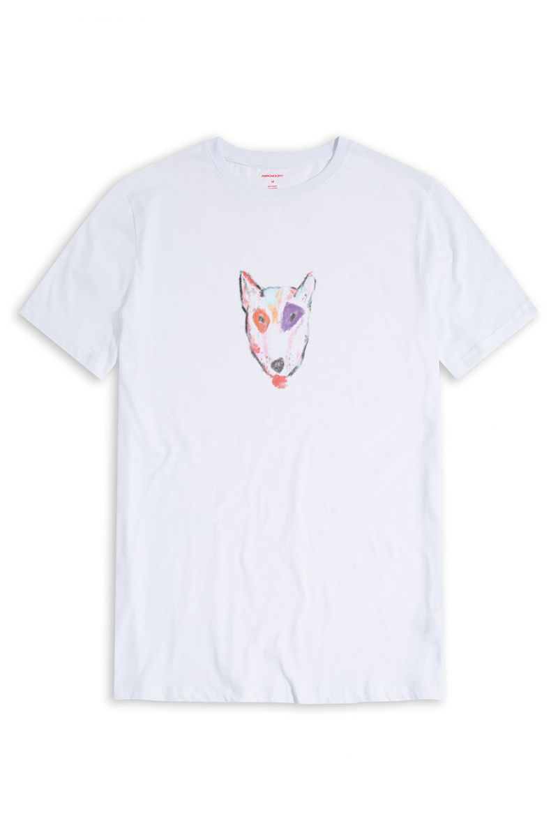 White Soft Fabric Rainbow Bull Terrier Design Short Sleeve Tee