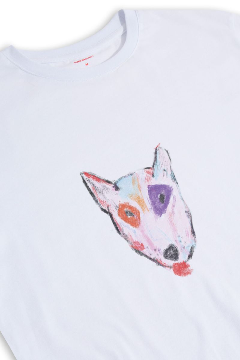 White Soft Fabric Rainbow Bull Terrier Design Short Sleeve Tee