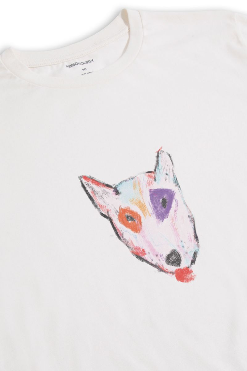 Off White Soft Fabric Rainbow Bull Terrier Design Short Sleeve Tee