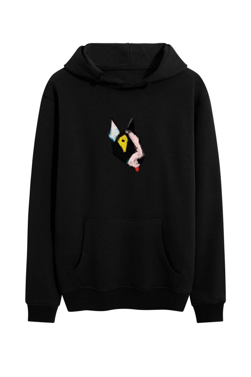 Black Premium Cotton Rainbow Bull Terrier Design Pullover Hoodie