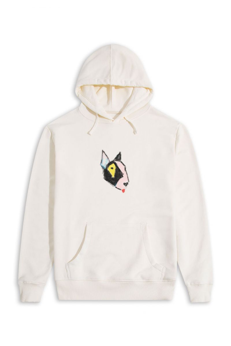 Ecru Premium Cotton Rainbow Bull Terrier Design Pullover Hoodie