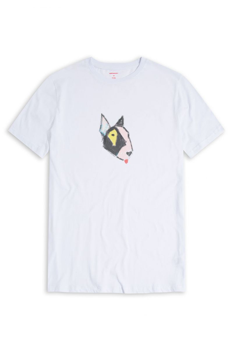 White Soft Fabric Rainbow Bull Terrier Design Short Sleeve Tee