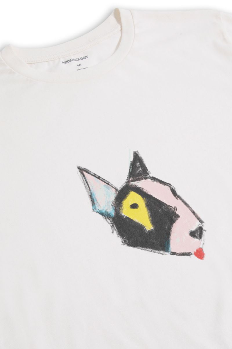 Off White Soft Fabric Rainbow Bull Terrier Design Short Sleeve Tee